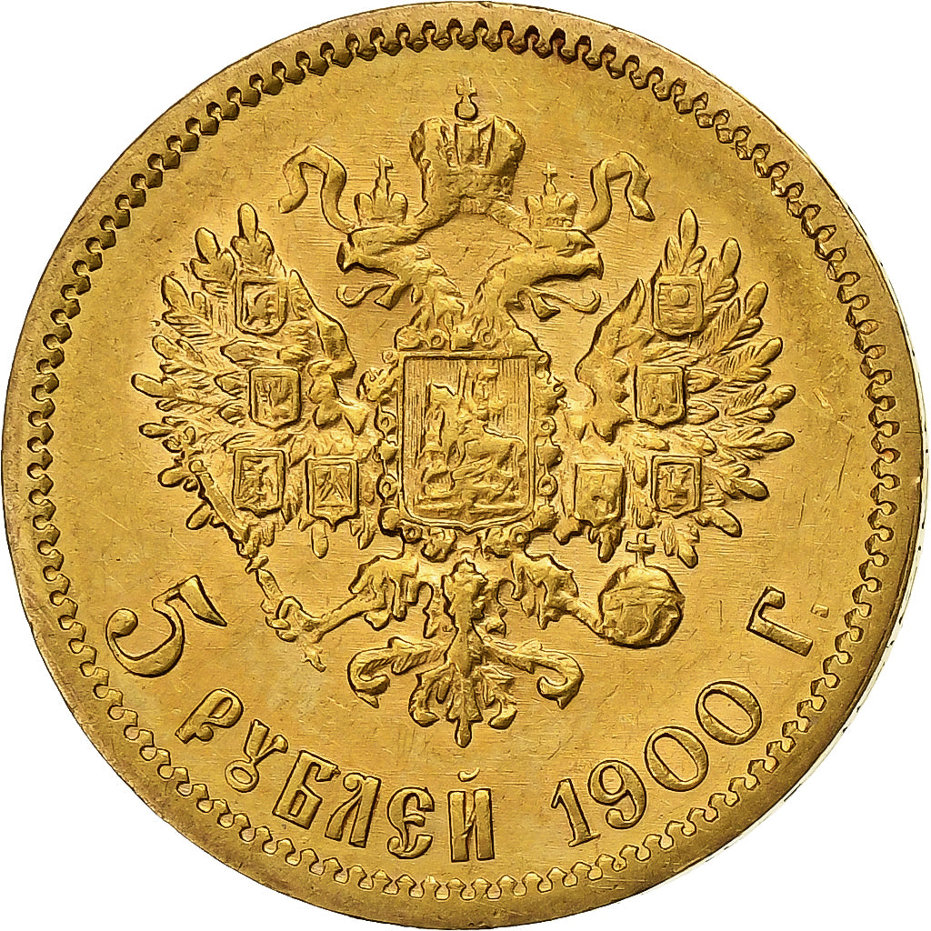 Rusia, Nicholas II, 5 Roubles, 1900, St. Petersburg, Oro, MBC+, KM:62