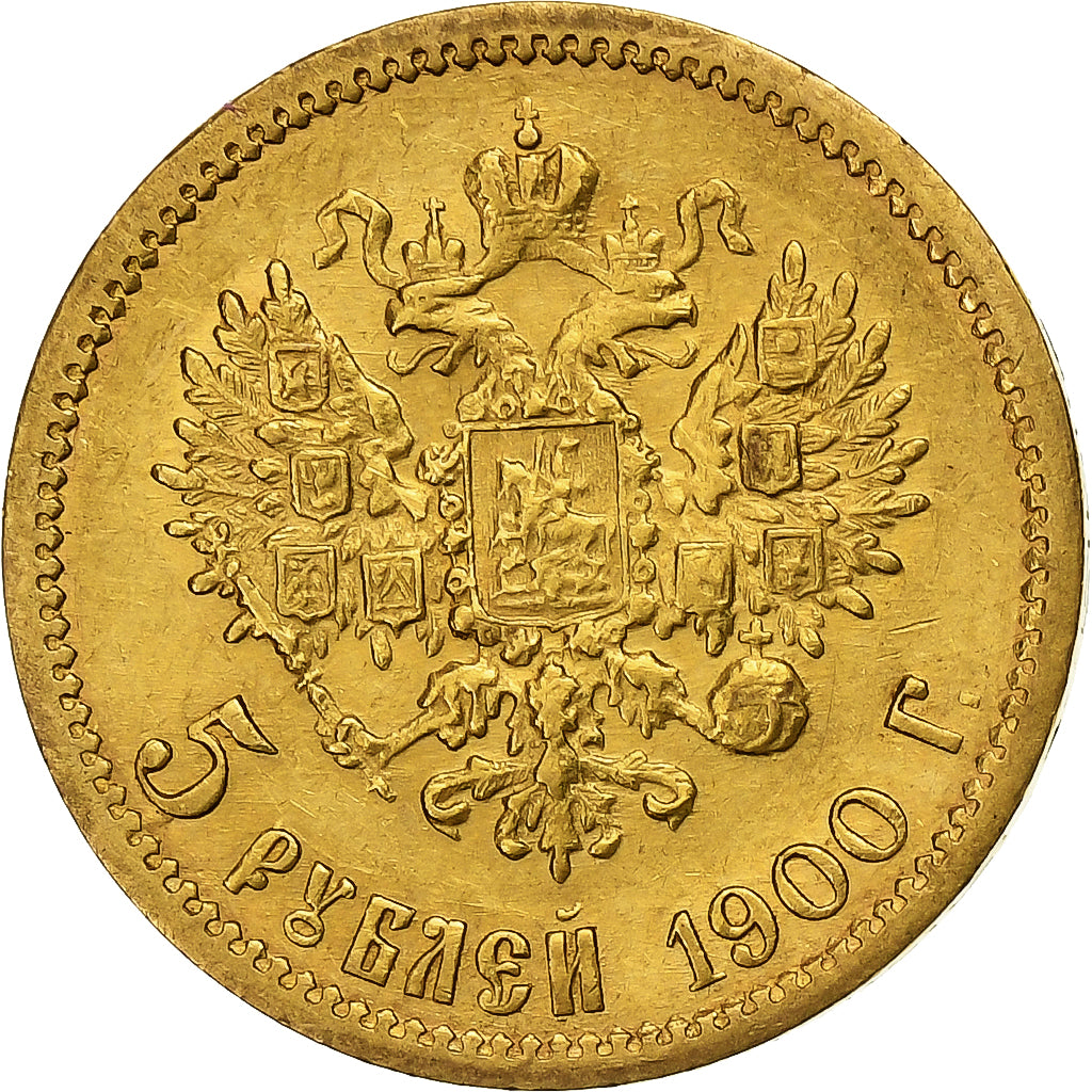 Russia, Nicholas II, 5 Roubles, 1900, St. Petersburg, Gold, AU(50-53), KM:62