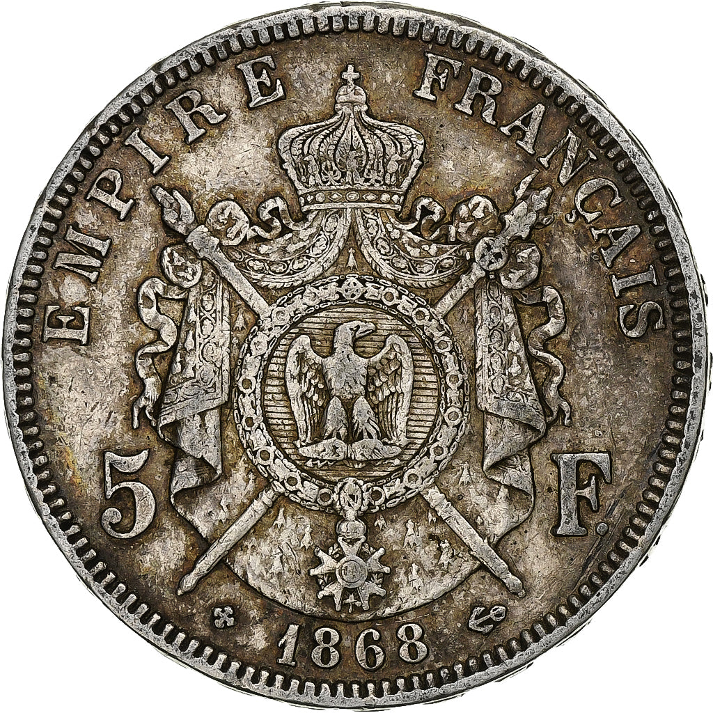 France, 5 Francs, Napoléon III, 1868, Strasbourg, Silver, EF(40-45)
