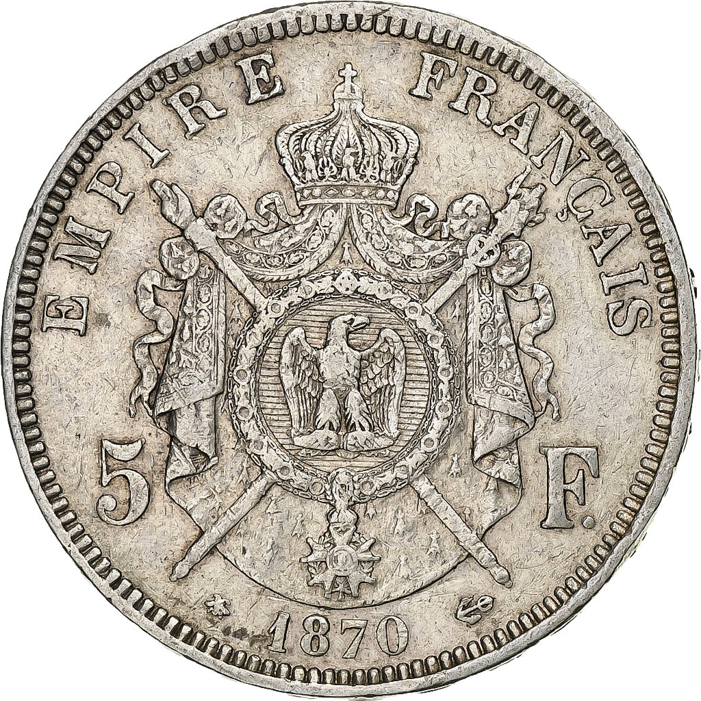 Frankreich, 5 Francs, Napoléon III, 1870, Paris, Silber, S+, Gadoury:739