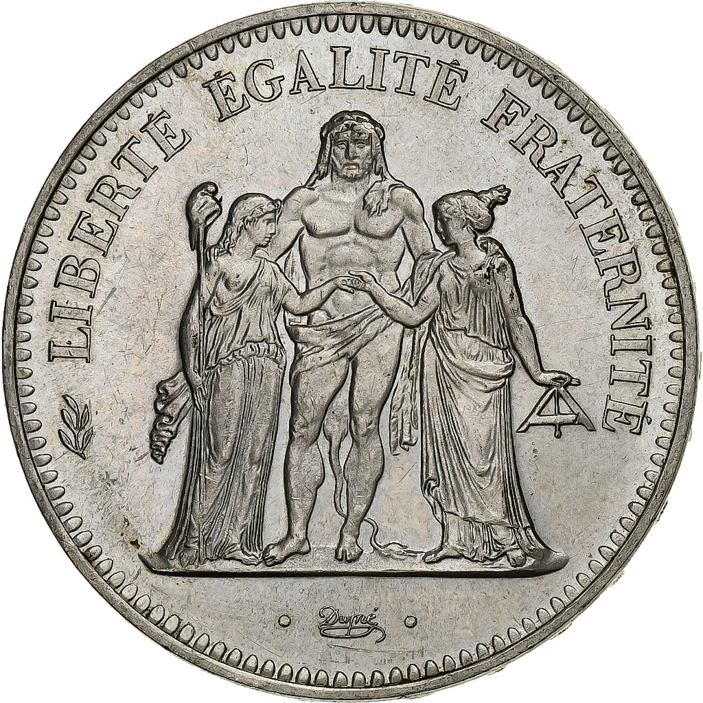 França, 50 Francs, Hercule, 1974, Emissão híbrida, Prata, AU(55-58)