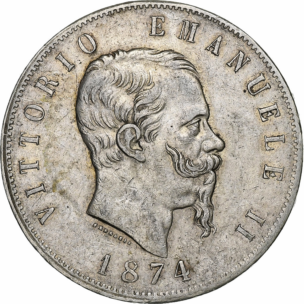 Italy, Vittorio Emanuele II, 5 Lire, 1874, Milan, Silver, EF(40-45), KM:8.3