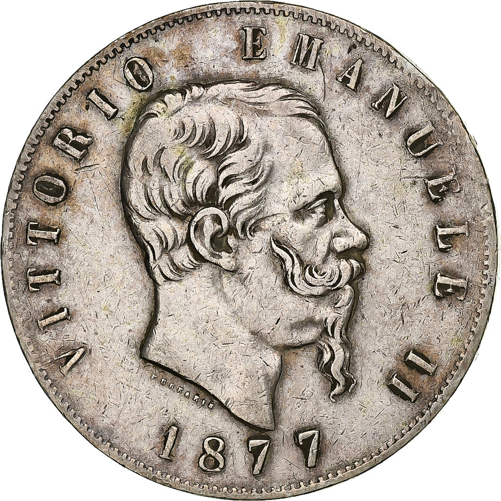 Italy, Vittorio Emanuele II, 5 Lire, 1877, Rome, Silver, VF(30-35), KM:8.4
