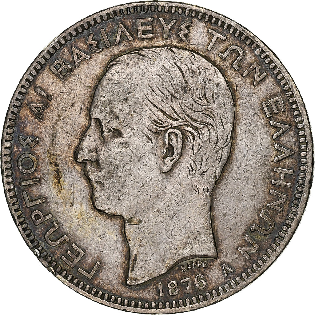 Greece, George I, 5 Drachmai, 1876, Paris, Silver, EF(40-45), KM:46