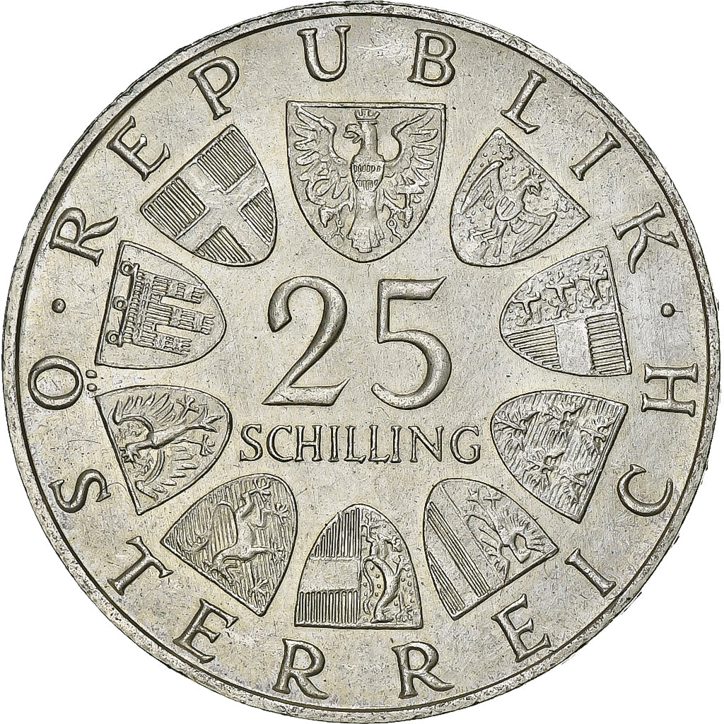 Áustria, 25 Schilling, 1970, Prata, MS(60-62), KM:2907