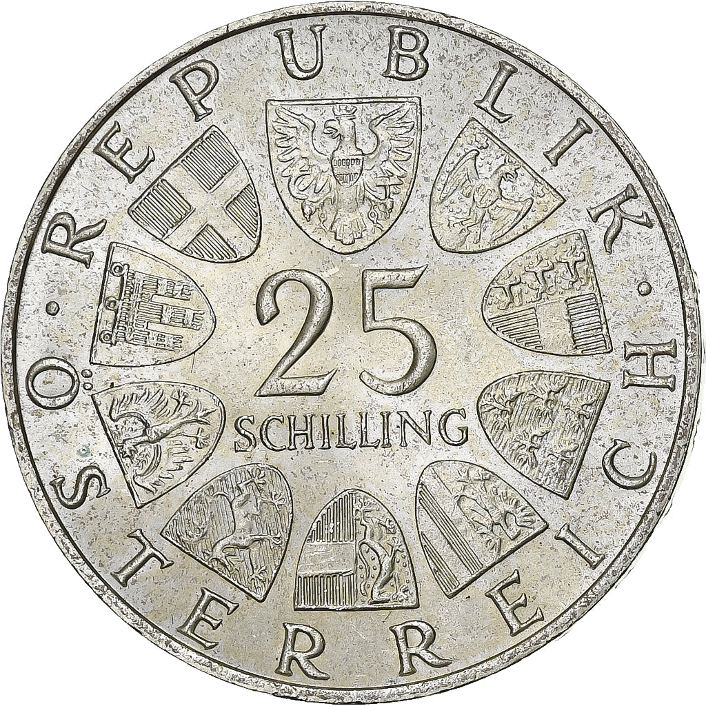 Áustria, 25 Schilling, 1971, Prata, MS(60-62), KM:2910