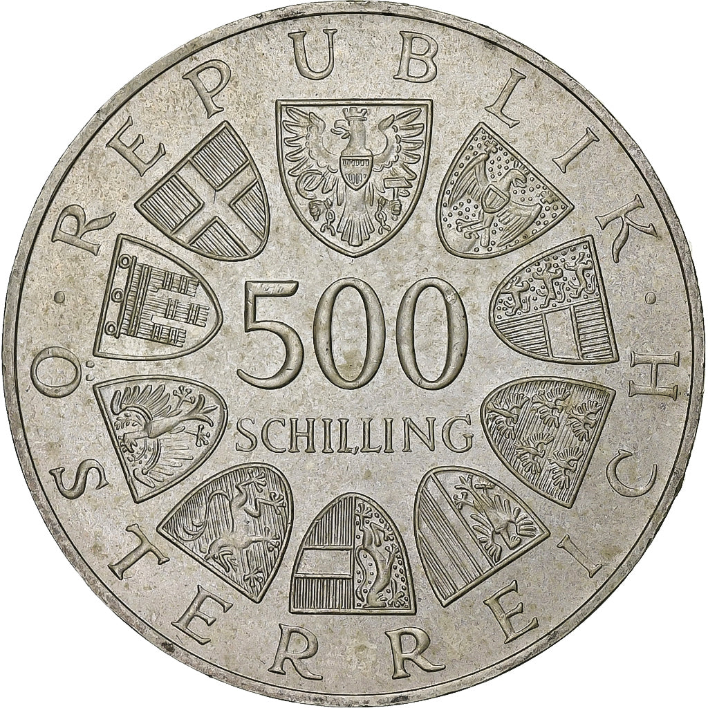 Áustria, 500 Schilling, 1985, Vienna, Prata, MS(60-62), KM:2974