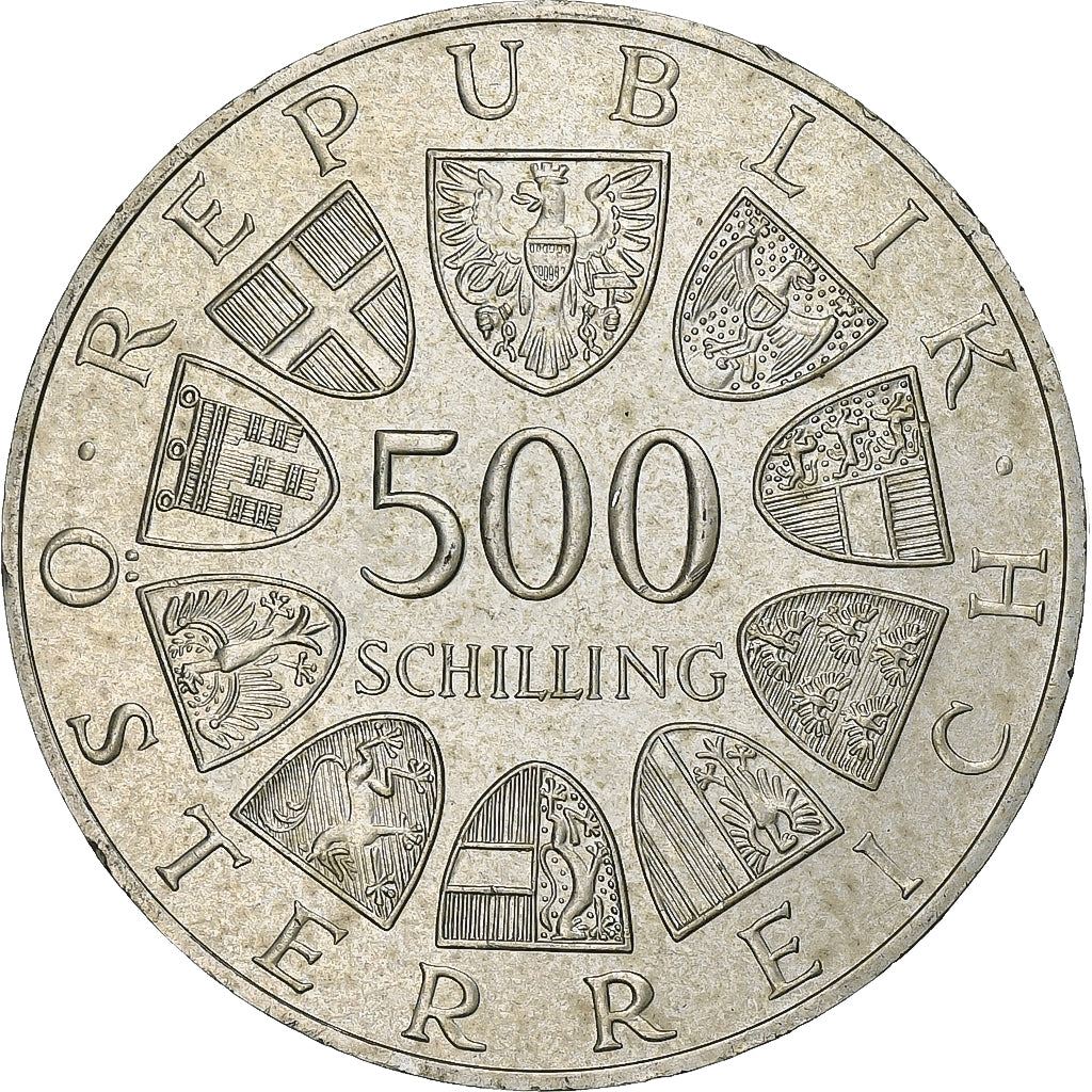 Áustria, 500 Schilling, 1986, Vienna, Prata, AU(55-58), KM:2979