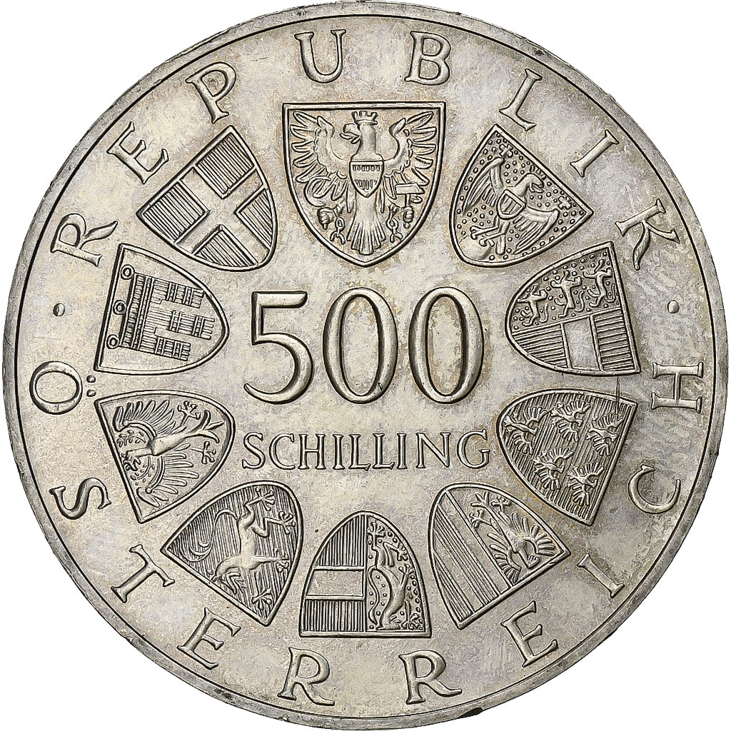 Áustria, 500 Schilling, 1987, Vienna, Prata, MS(60-62), KM:2982