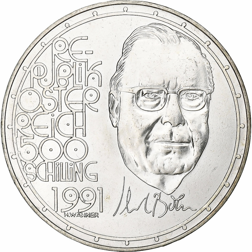 Áustria, 500 Schilling, 1991, Vienna, Prata, MS(63), KM:3002
