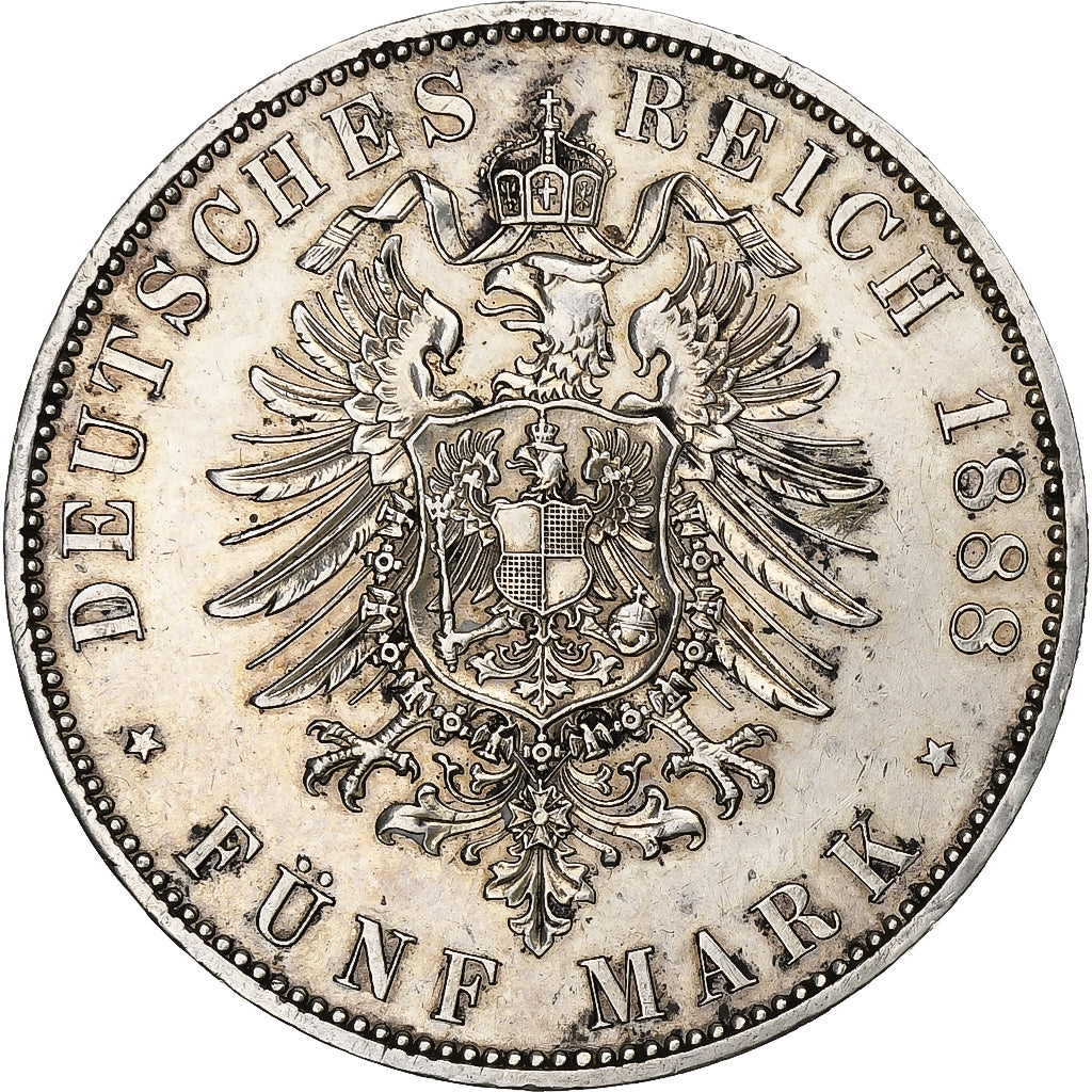 German States, PRUSSIA, Friedrich III, 5 Mark, 1888, Berlin, Silver, EF(40-45)