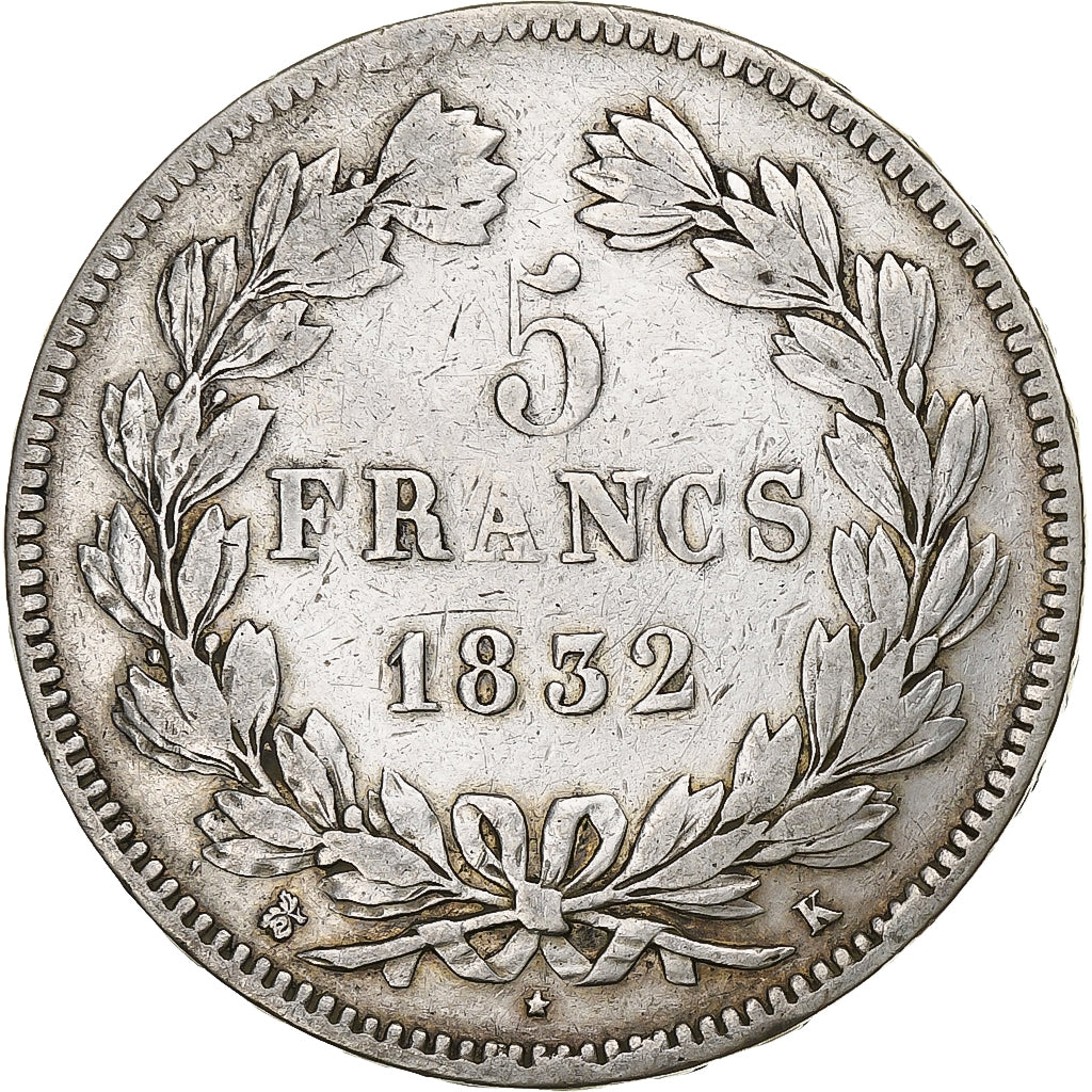 Francia, 5 Francs, Louis-Philippe, 1832, Bordeaux, Argento, MB, Gadoury:678