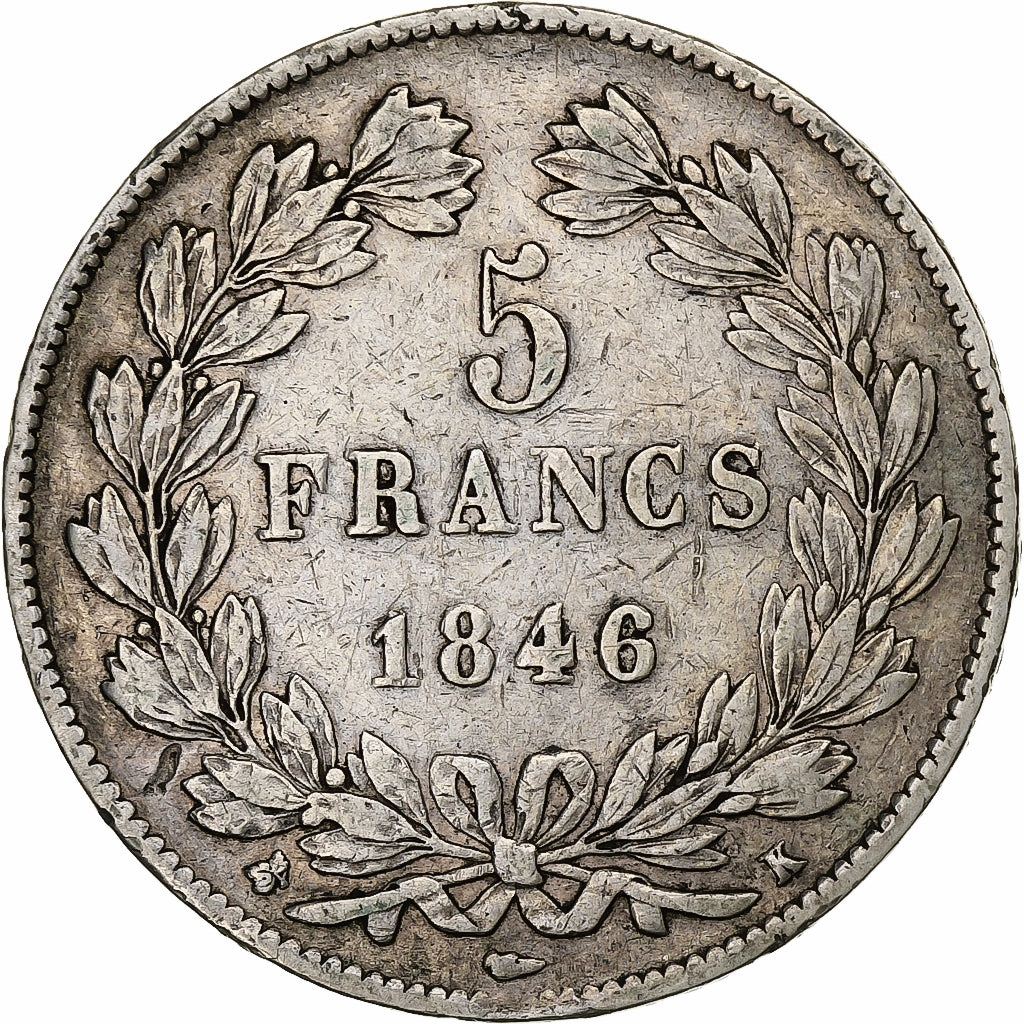 Francia, Louis-Philippe, 5 Francs, 1846, Bordeaux, Argento, MB, Gadoury:678, Le