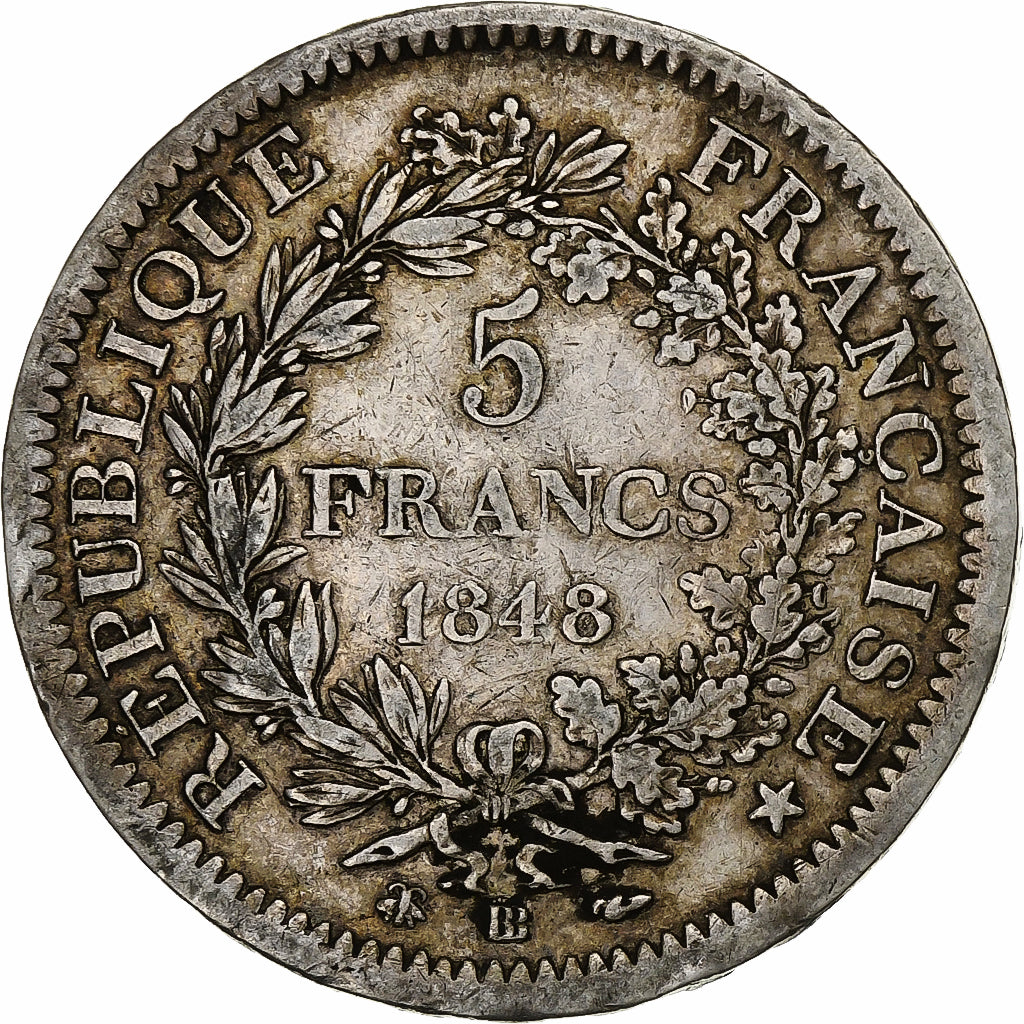 Francia, 5 Francs, Hercule, 1848, Strasbourg, Argento, MB+, Gadoury:683