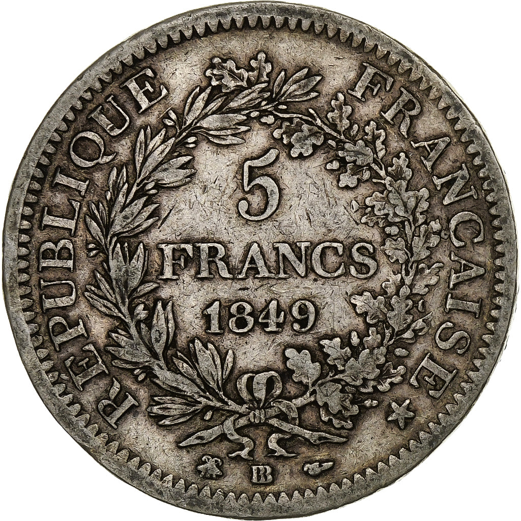 Francia, 5 Francs, Hercule, 1849, Strasbourg, Argento, MB, Gadoury:683, KM:756.2