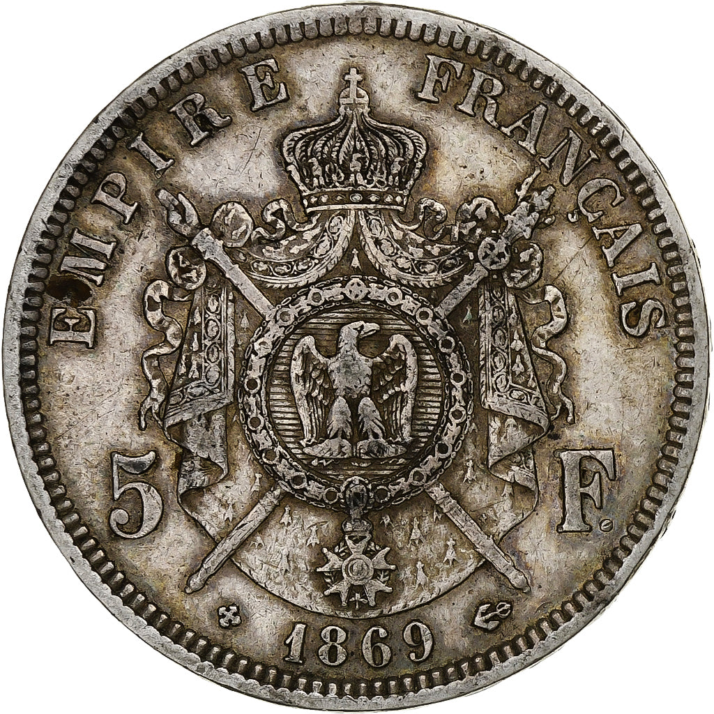 Francia, 5 Francs, Napoléon III, 1869, Strasbourg, Argento, MB+, Gadoury:739