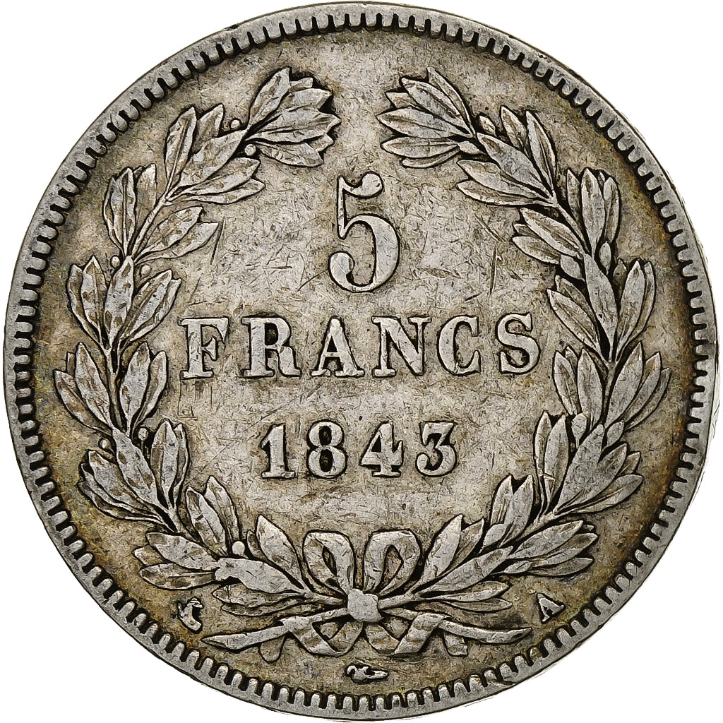 Francia, 5 Francs, Louis-Philippe, 1843, Paris, Argento, MB+, Gadoury:678