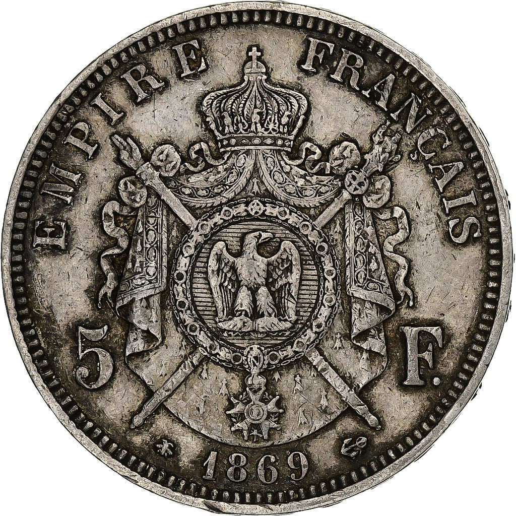 Frankrijk, 5 Francs, Napoléon III, 1869, Paris, Zilver, ZF, Gadoury:739