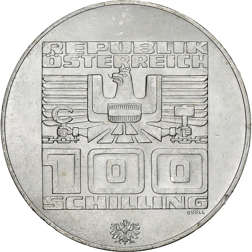 Áustria, 100 Schilling, 1976, Hall, Prata, MS(60-62), KM:2928