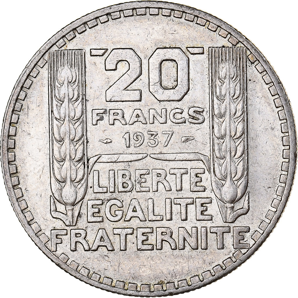 Francia, 20 Francs, Turin, 1937, Paris, Plata, MBC, Gadoury:852, KM:879