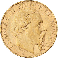 Monaco, Charles III, 20 Francs, Vingt, 1879, Paris, Or, TTB, Gadoury:MC 120