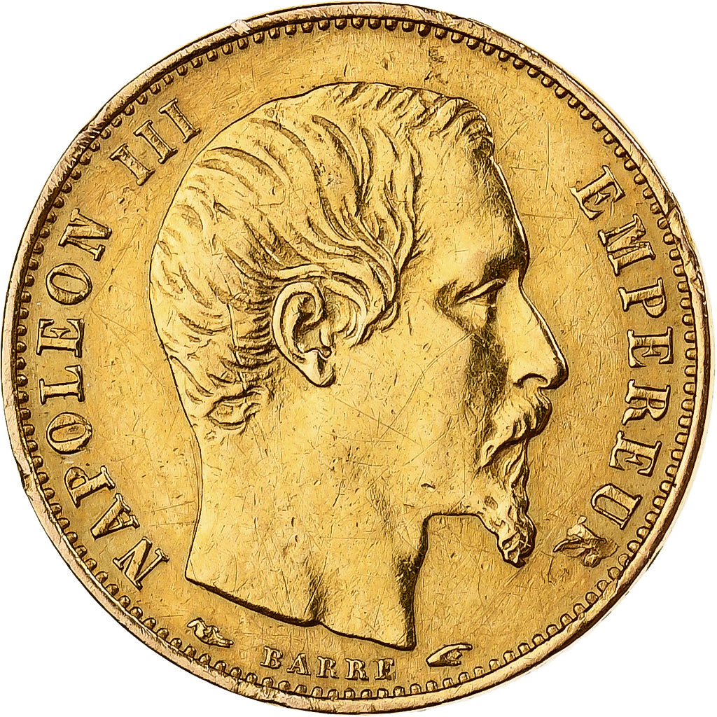França, Napoleon III, 5 Francs, 1854, Paris, Pequeno módulo, Dourado