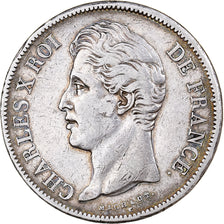 França, 5 Francs, Charles X, 1827, Lille, Prata, VF(30-35), Gadoury:644