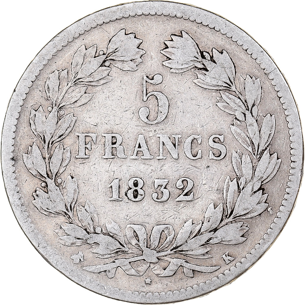 Francia, 5 Francs, Louis-Philippe, 1832, Bordeaux, Argento, MB, Gadoury:678
