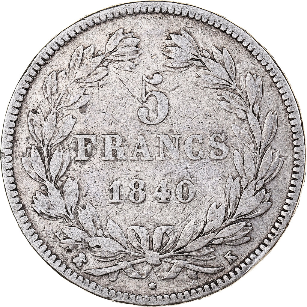 Francia, 5 Francs, Louis-Philippe, 1840, Bordeaux, Argento, MB, Gadoury:678