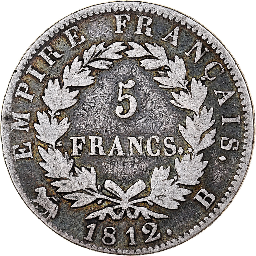 França, 5 Francs, Napoléon I, 1812, Rouen, Prata, F(12-15), Gadoury:584