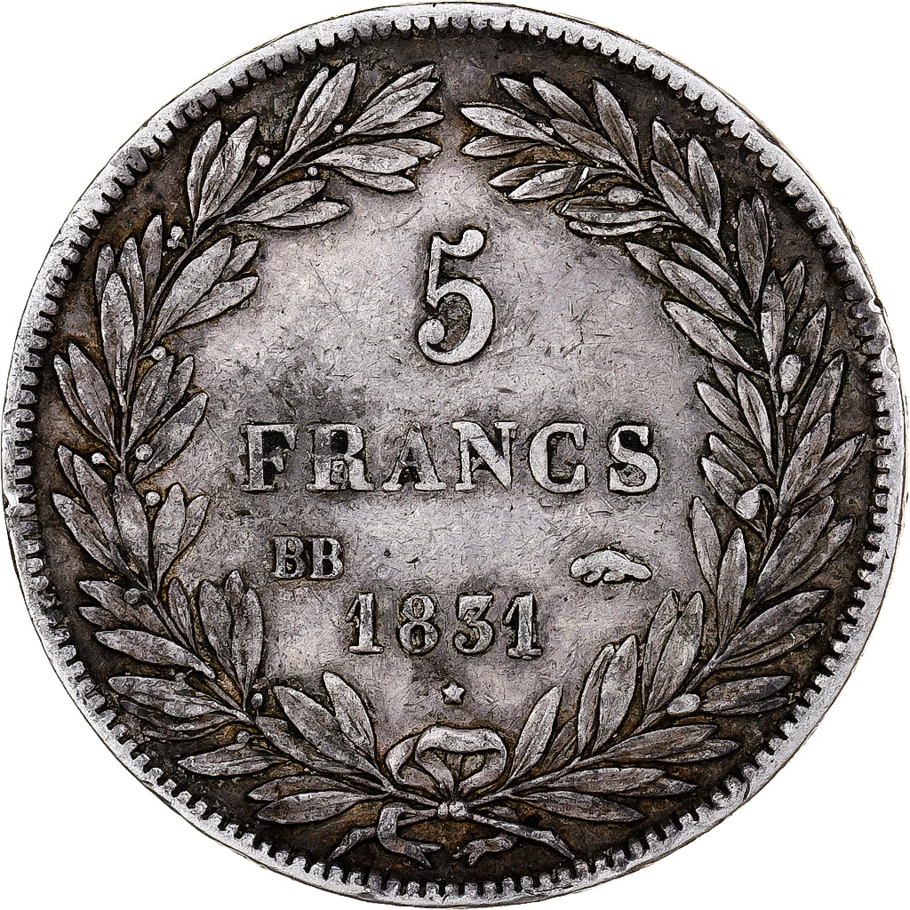 Francia, 5 Francs, Louis-Philippe, 1831, Strasbourg, Argento, MB+, Gadoury:676