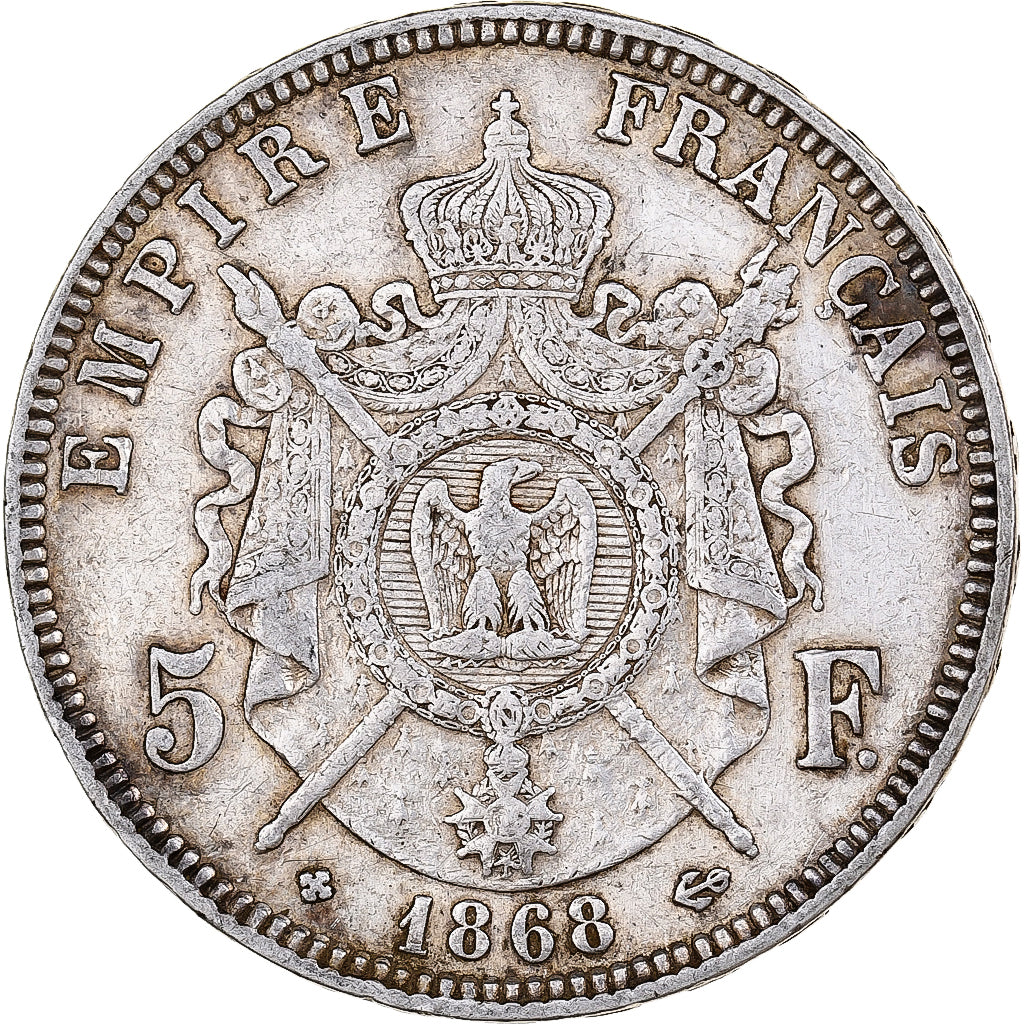 France, 5 Francs, Napoléon III, 1868, Strasbourg, Silver, EF(40-45), KM:799.2