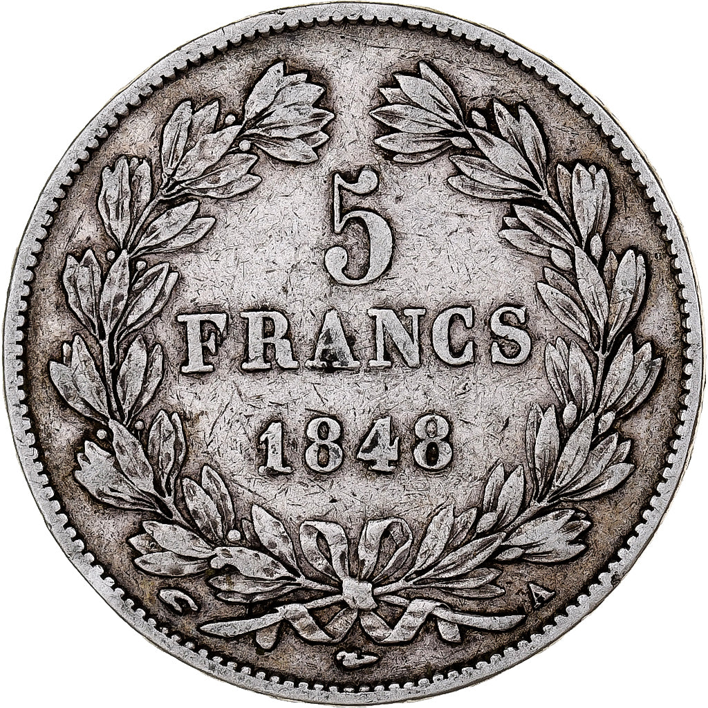France, 5 Francs, Louis-Philippe, 1848, Paris, Silver, VF(30-35), Gadoury:678a
