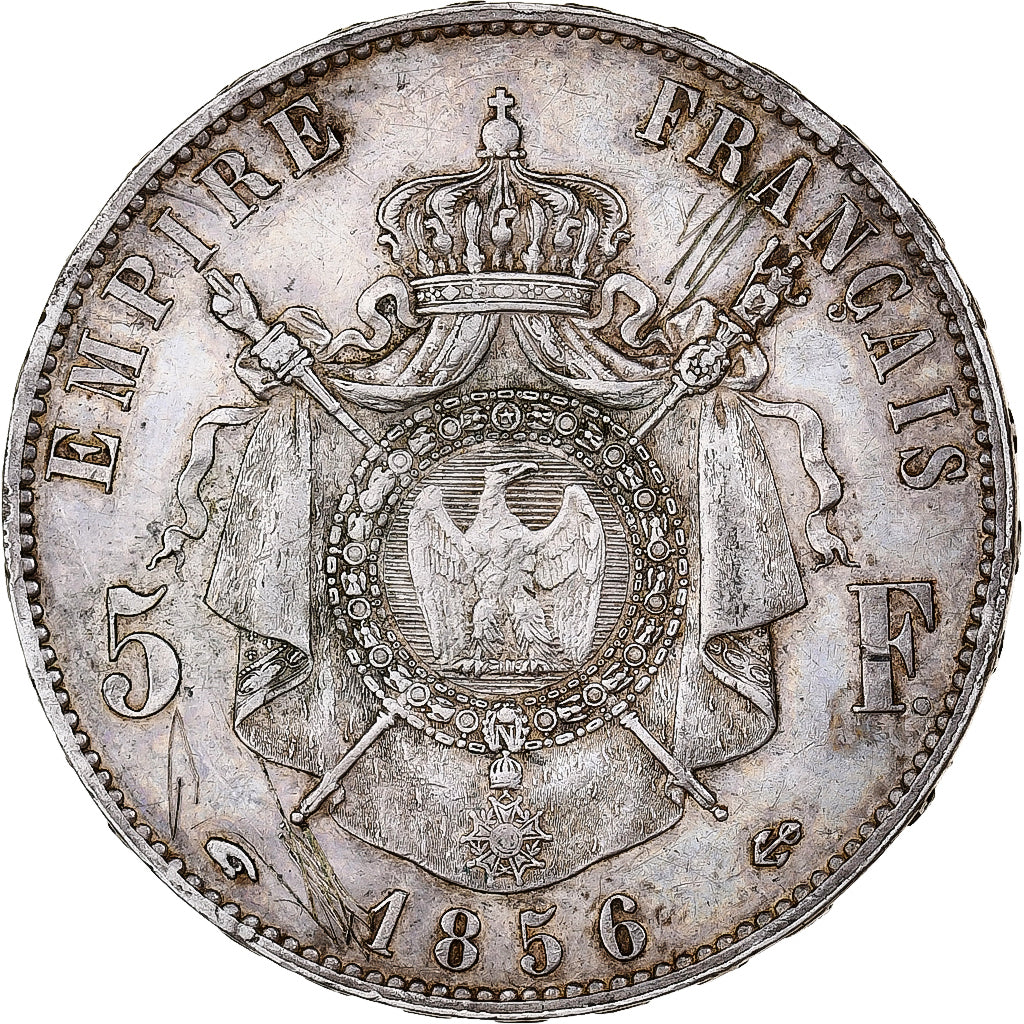 Francia, 5 Francs, Napoléon III, 1856, Paris, Plata, MBC+, Gadoury:734, Le