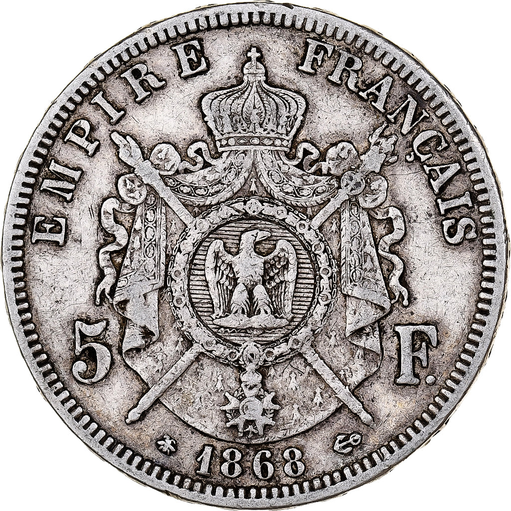 France, 5 Francs, Napoléon III, 1868, Paris, Silver, VF(30-35), Gadoury:739
