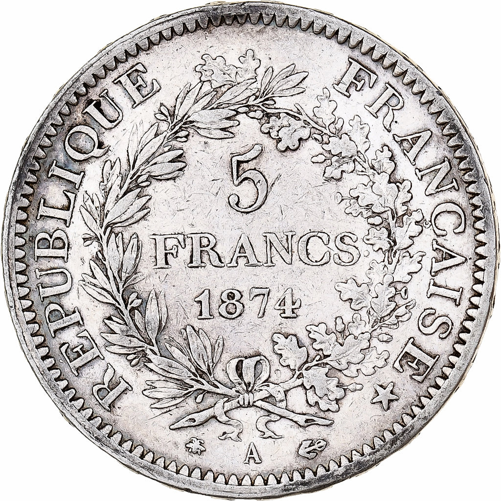 Francia, 5 Francs, Hercule, 1874, Paris, Plata, MBC, Gadoury:745a, KM:820.1