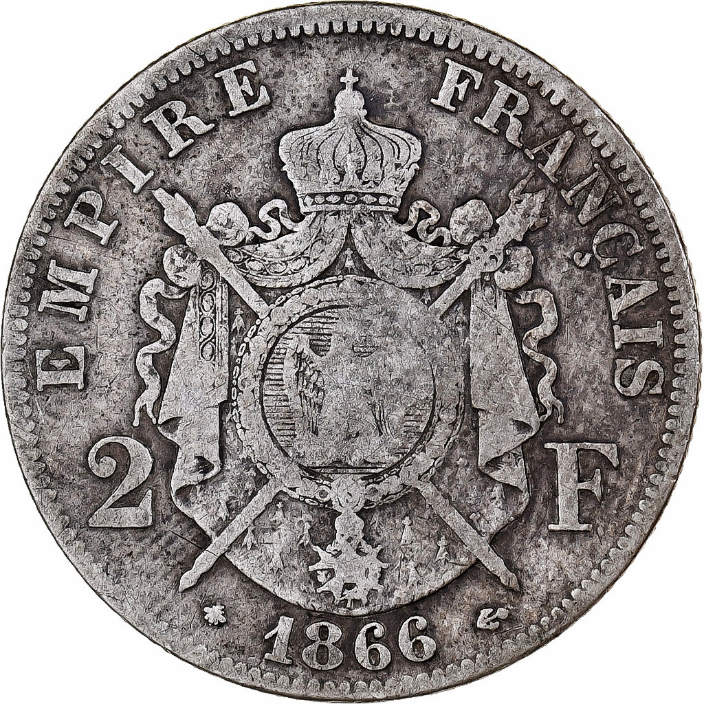 France, 2 Francs, Napoléon III, 1866, Paris, Silver, VF(20-25), Gadoury:527