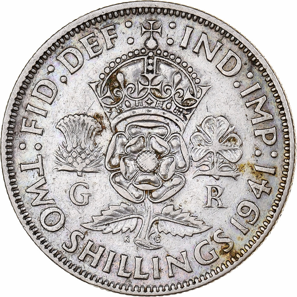 Gran Bretaña, George VI, Florin, Two Shillings, 1941, Plata, MBC, KM:855