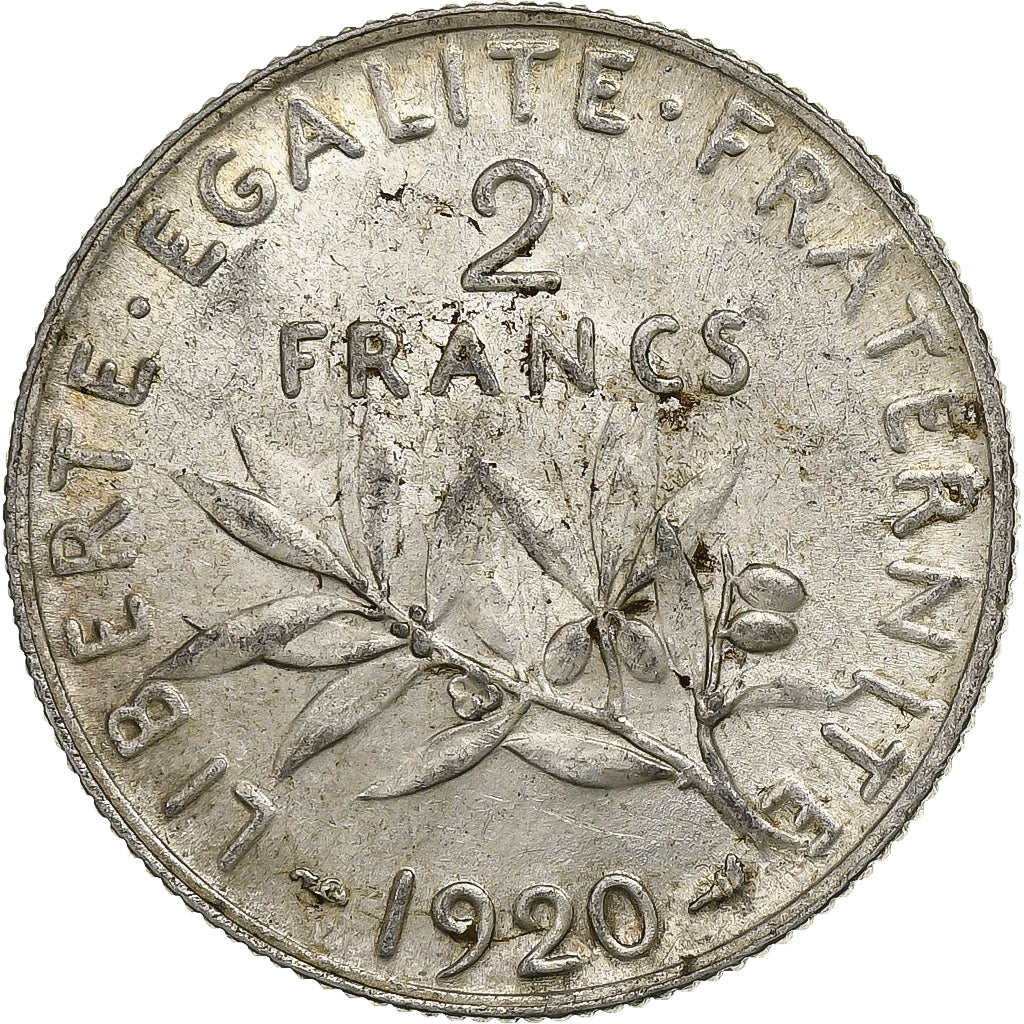 Frankreich, 2 Francs, Semeuse, 1920, Paris, Silber, VZ+, Gadoury:532, KM:845.1