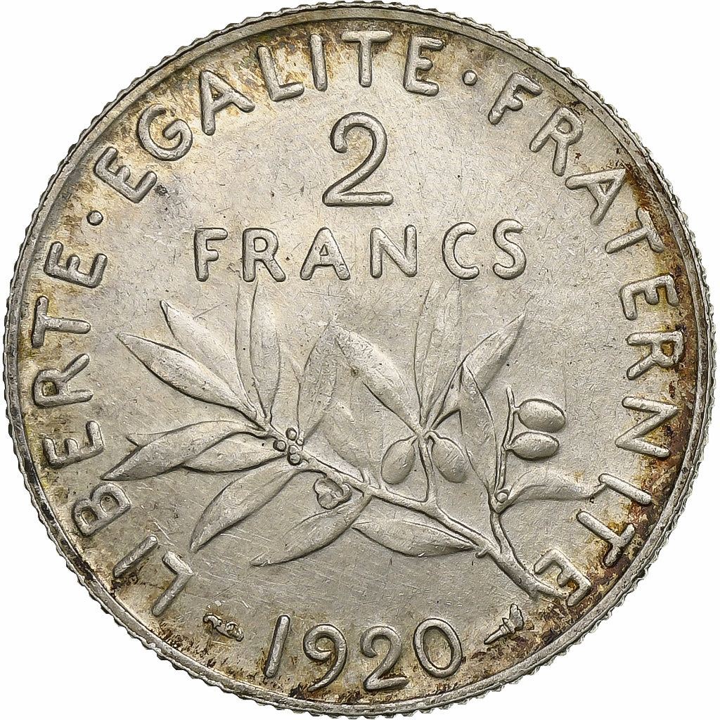 Francja, 2 Francs, Semeuse, 1920, Paris, Srebro, MS(60-62), Gadoury:532