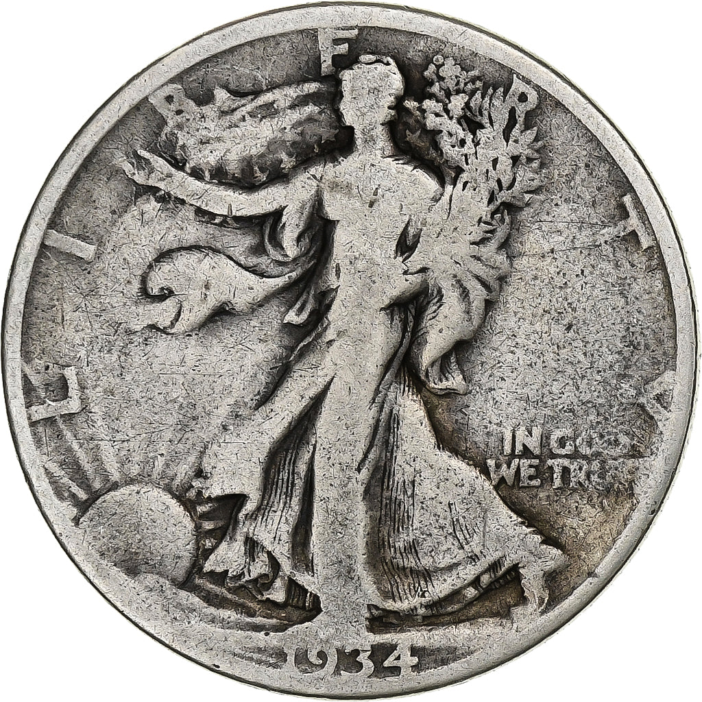 États-Unis, Half Dollar, Walking Liberty, 1934, Denver, Argent, B+, KM:142