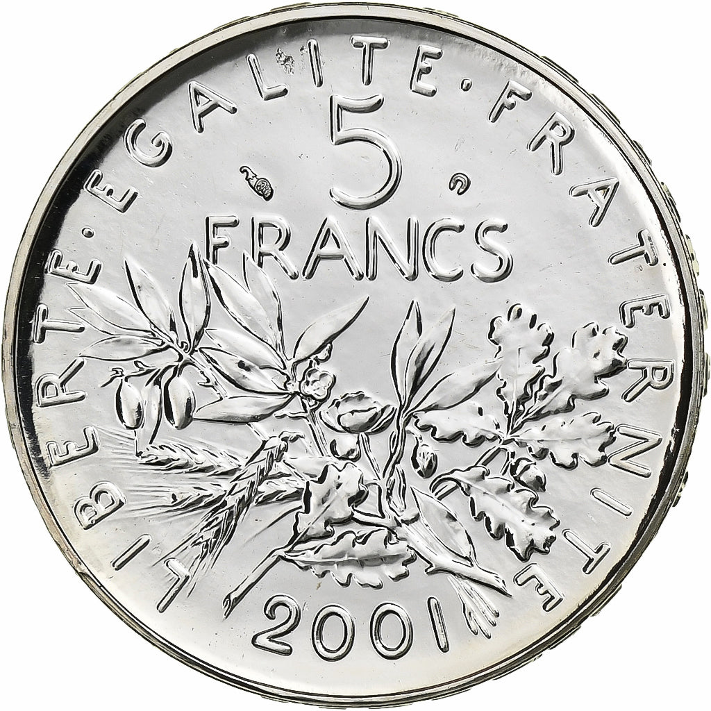France, 5 Francs, Semeuse, 2001, Monnaie de Paris, BU, Silver, MS(65-70)