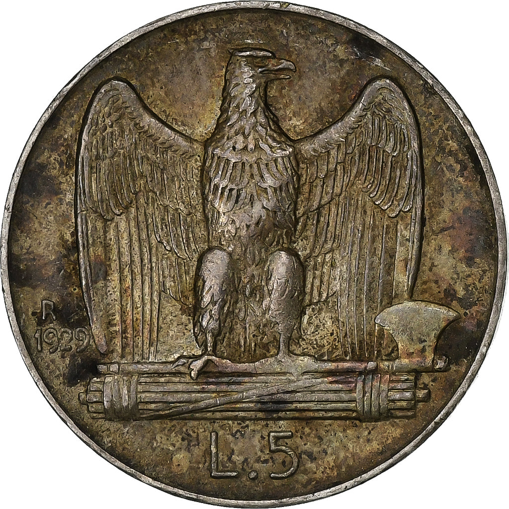Italy, Vittorio Emanuele III, 5 Lire, 1929, Rome, Silver, AU(50-53), KM:67.1
