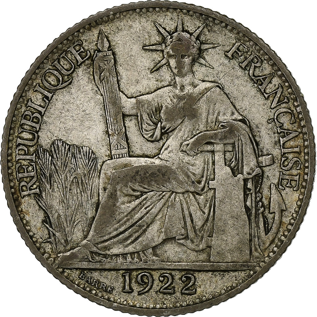 INDOCHINA FRANCESA, 20 Cents, 1922, Paris, Prata, VF(20-25), Lecompte:222