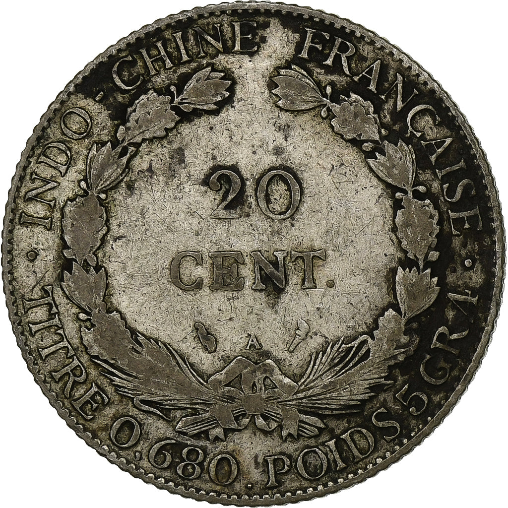 INDOCHINA FRANCESA, 20 Cents, 1922, Paris, Prata, VF(20-25), Lecompte:222