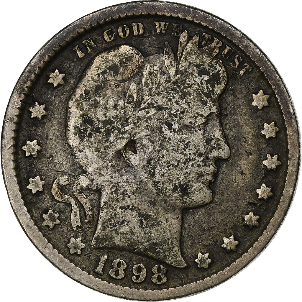 États-Unis, Quarter, Barber, 1898, Philadelphie, Argent, TB, KM:114