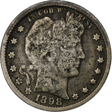 États-Unis, Quarter, Barber, 1898, Philadelphie, Argent, TB, KM:114