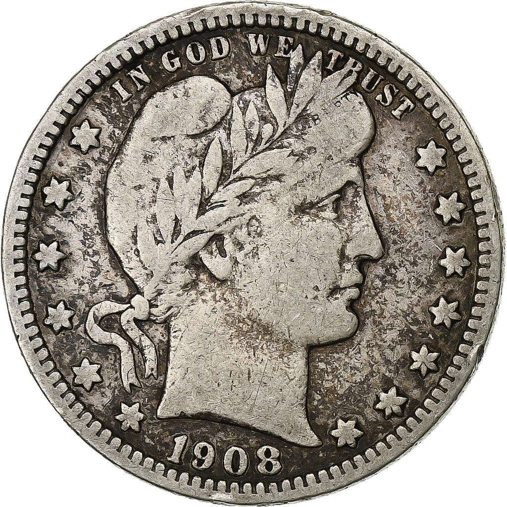 Estados Unidos da América, Quarter, Barber, 1908, New Orleans, Prata