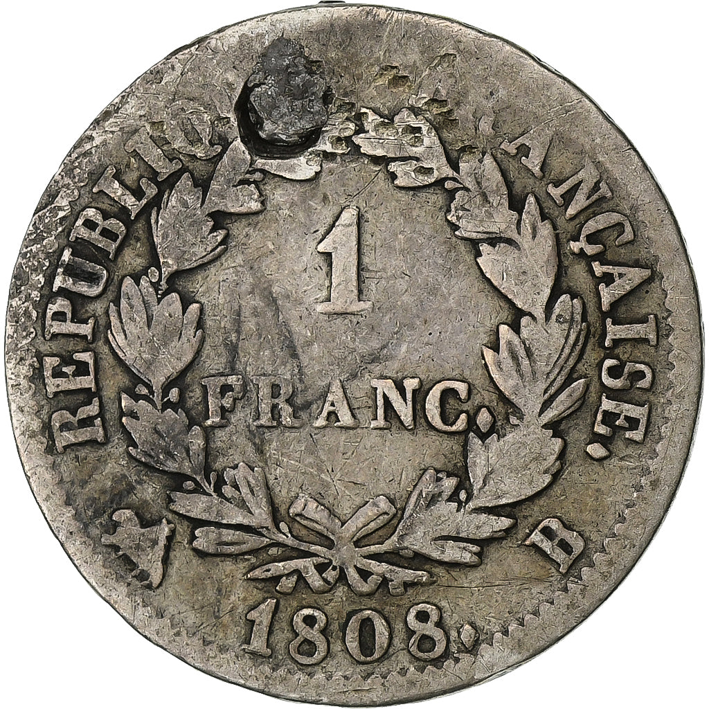 France, Franc, Napoléon I, 1808, Rouen, Silver, F(12-15), Gadoury:446, KM:682.2
