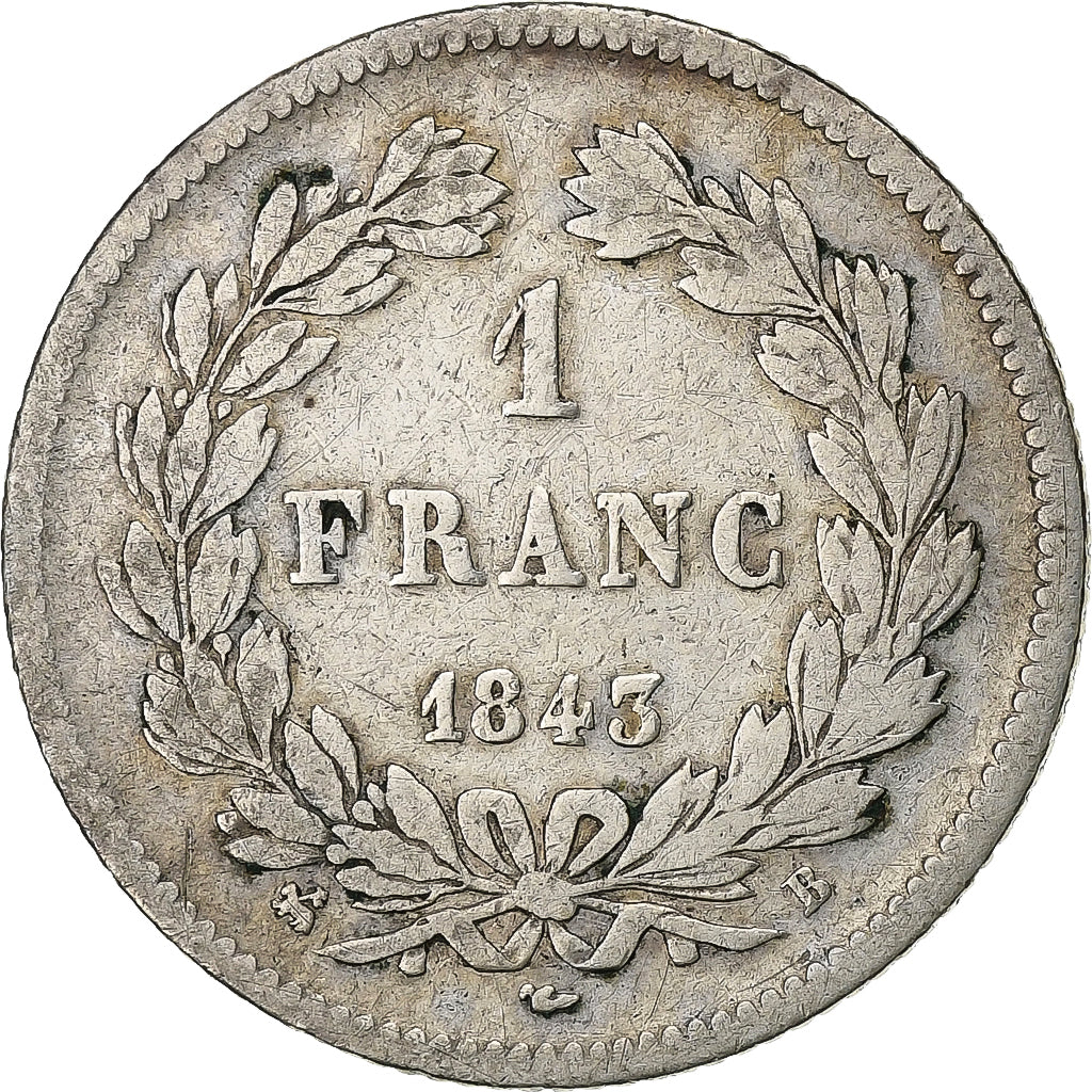 Francja, Franc, Louis-Philippe, 1843, Rouen, Srebro, VF(20-25), Gadoury:453